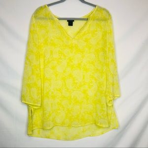 Ann Taylor Yellow White Sheer Top Tunic Large